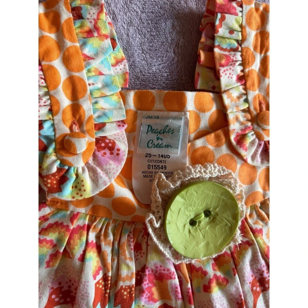 Peaches n Cream Girls Floral Polka Dot Ruffle Tunic Dress Orange Yellow 25-1405
